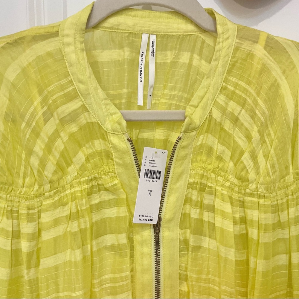 Anthropologie Zip-Front Mini Dress Yellow Size S, NWT - Picture 4 of 6